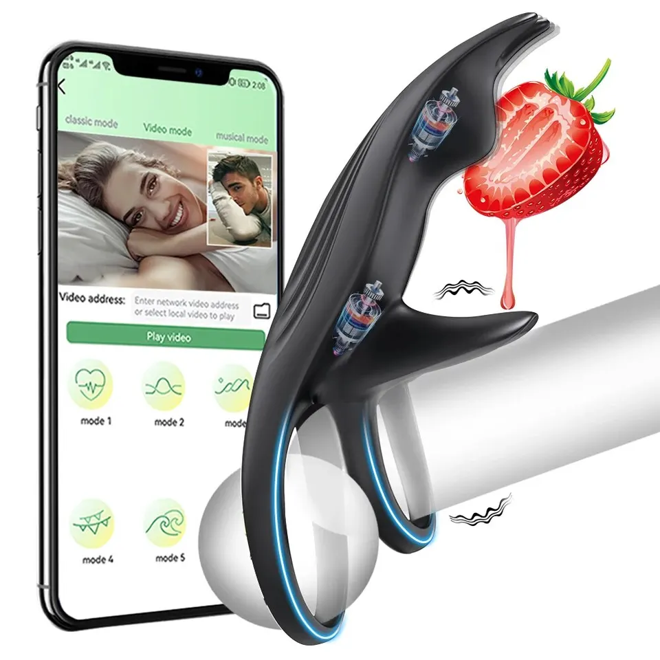 Pár vibrátor s duálnym motorom Cockring App Control Cock Penis Ring Dospelý sexy hračky pre mužov oneskorenie ejakulácie penisring