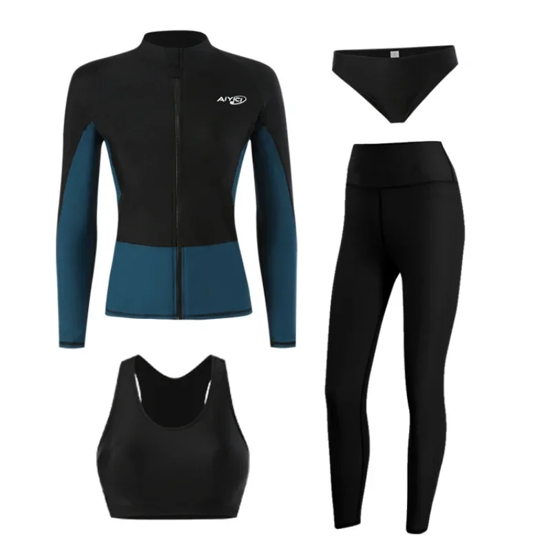 Pár vyrážok Guards Ženy Men 4/3 kusy plavky Patchwork zips o krk plaviek s dlhým rukávom Sport Surfing