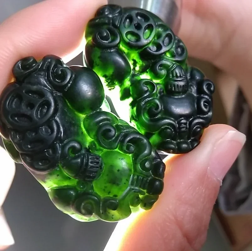 Pár čiernych zelených jade vyrezávaných peňazí pixiu prívesok prírodný čínsky drak náhrdelník kúzlo šperky móda Šťastné amuletové darčeky