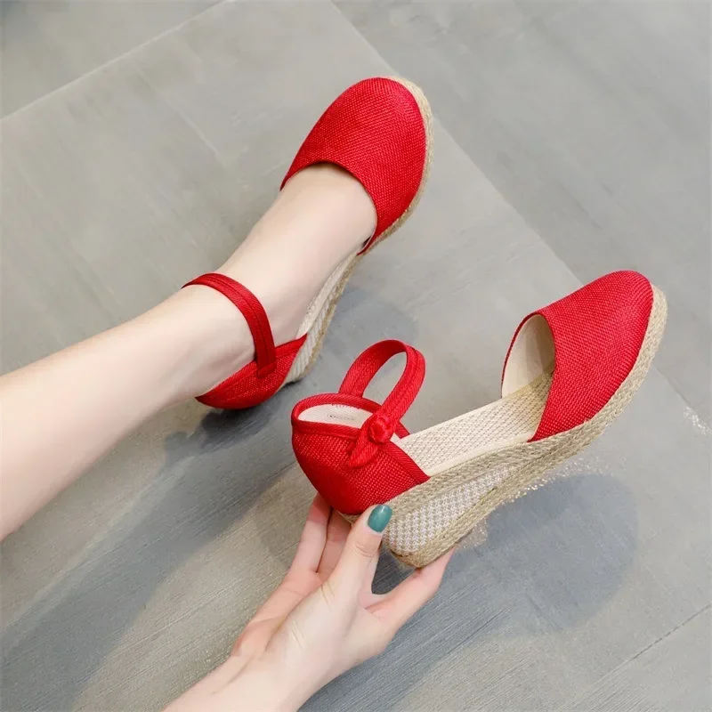 Päty sandále Ženy Kliny espadrilles letné topánky Dámske dámske pohodlie Castwer Cont Tow Sandal Pumps päty Party obuv obuvi