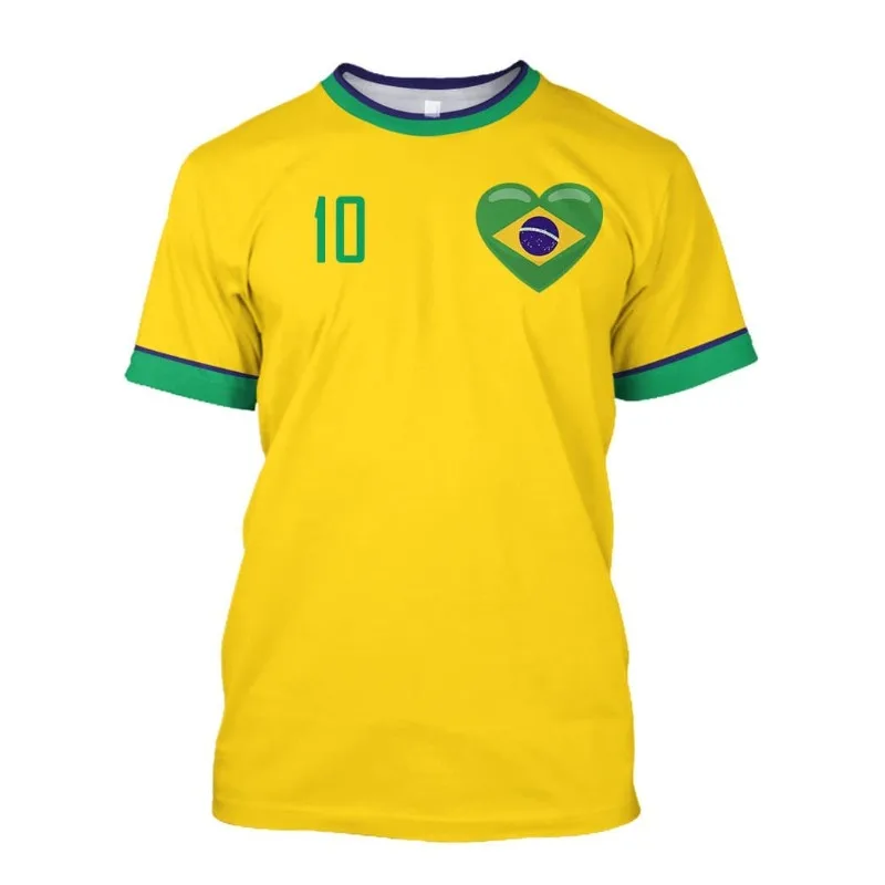Päťhviezdičkové brazílske tričko brazílske vlajkové výbery futbalové tímové tričko o krku s krátkym rukávom Girls Boys Clothing Tops Tops Tees