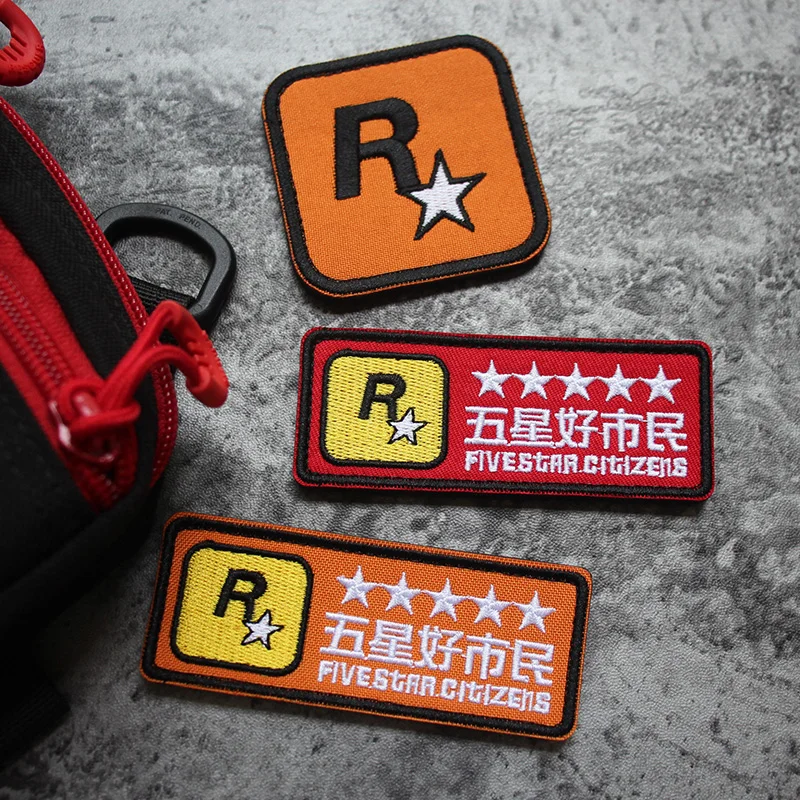 Päťhviezdičkoví občania vyšívané patch hry Grand Theft Auto R-Star Tactical Badge pre odevné tašky DIY Ozdobte pomocou slučky s háčikmi