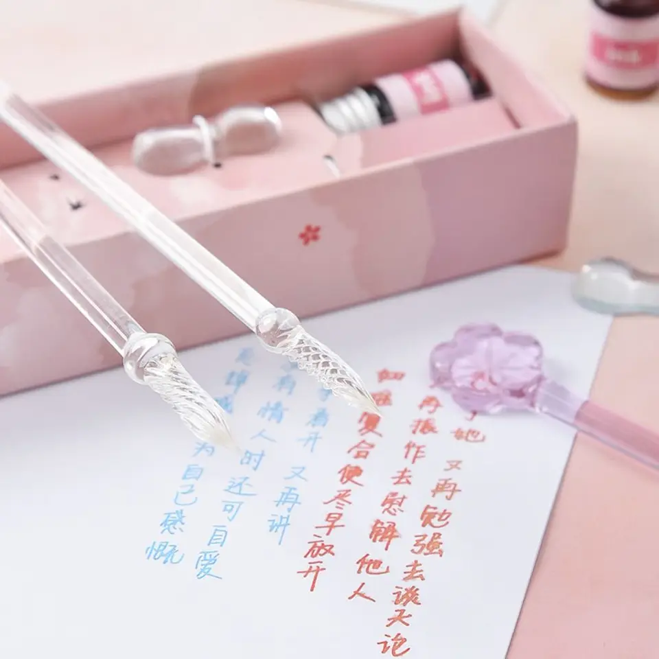Písanie pera Cat Claw Glass Dip Pen Fontain Preti s atramentovými papiernictónmi Crystal Calligrafy Pen Sakura Quicksand