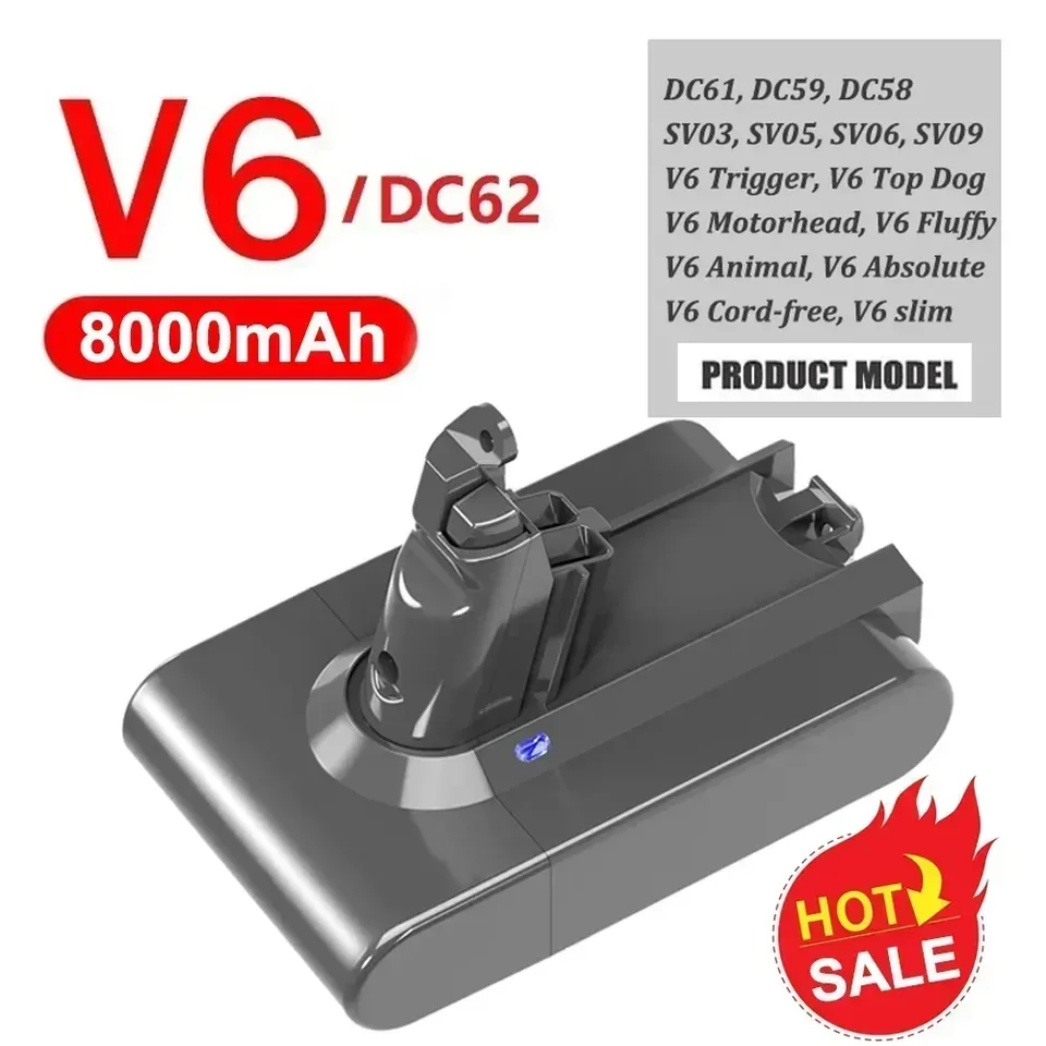 Pôvodná 8000 mAh pre Dyson V6 V7 V8 V10 V11 Series SV07 SV09 SV10 SV11 SV12 SV14 SV15 DC62 18650 Li Ion Dechargeble Battery