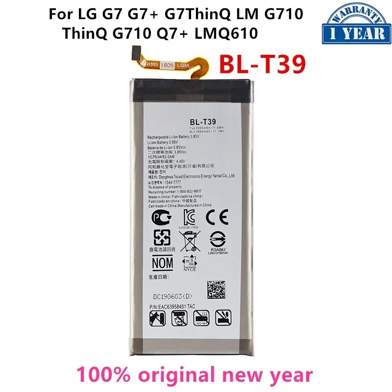 Pôvodná batéria BL-T39 mAh pre LG G7 G7+ G7Thinq LM G710 Thinq G710 Q7+ LMQ610 BL T39 BATKÉRIE