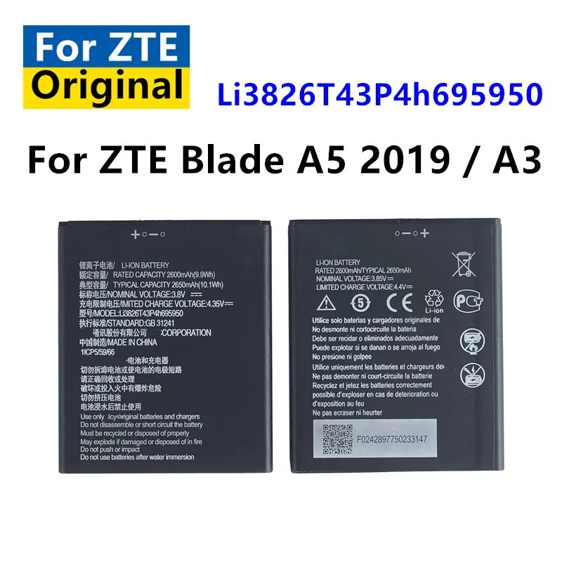 Pôvodná batéria LI3826T43P4H695950 2650 mAh pre zte Blade A5 2019 / A3 2020 Mobilný telefón