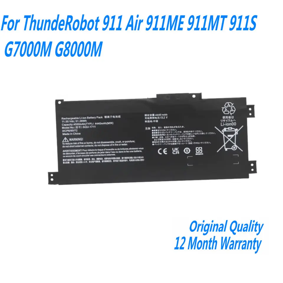 Pôvodná batéria notebooku Squ-1711 pre Thunderobot 911 Air 911ME 911MT 911S G7000M G8000M Squ-1718 11,55V 4440MAH