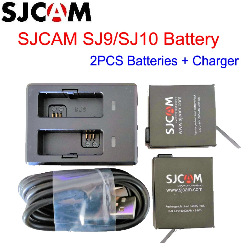 Pôvodná batéria SJCAM SJ10 (batérie 2pcs + duálna nabíjačka) 1300 mAh nabíjateľnú li-iónovú batériu pre akčnú kameru SJCAM SJ9 SJ10