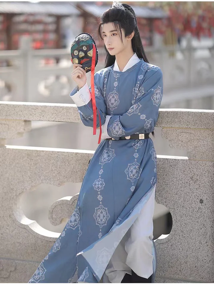 Pôvodná Hanfu Tang Dynasty Gentle Printing Round Golier Robe Čínsky tradičný odev učenec Men ženy Cosplay hanfu set