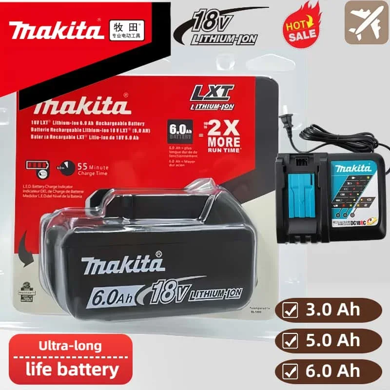 Pôvodná makita DTW600 Nabíjateľná batéria, vymeniteľná LED lítium-ión, 6.0 AH 18V DTD173 BL1860B BL1860BL1850 BL1830 LXT