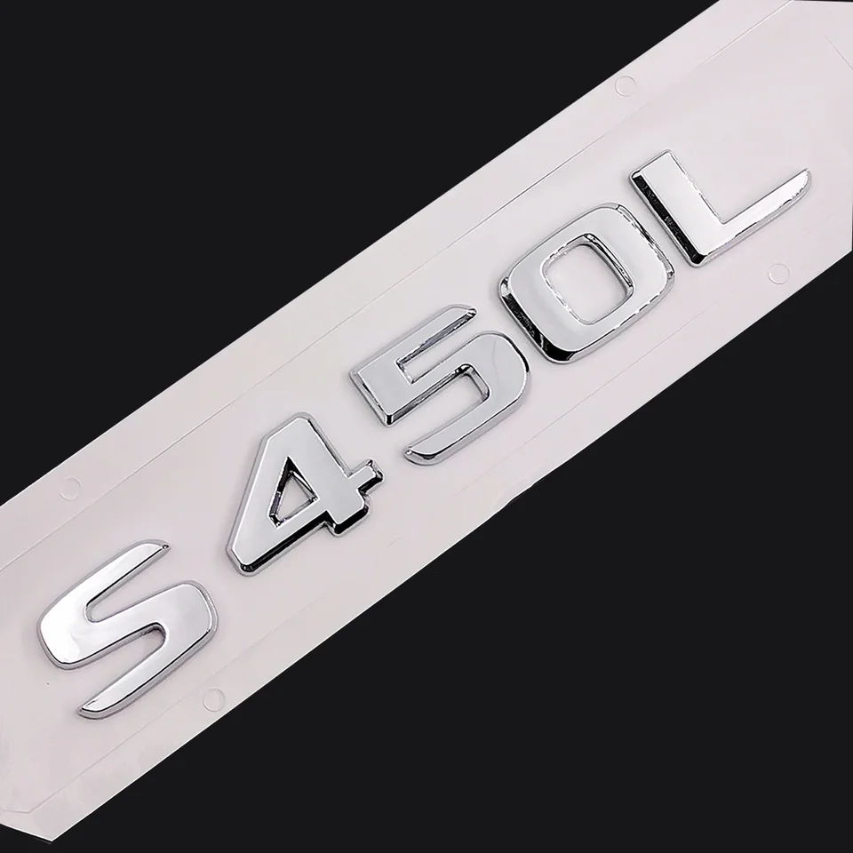 Pôvodná veľkosť 1: 1 Zadný zadný chvost Číslo písmen auta Sticker pre Mercedes Benz S450L S 450L Chrome Silver/ Matte Black