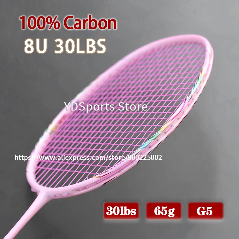 Pôvodné 100% uhlíkové vlákno ultralight 8U 62-65G Badminton Rackety Preng High Tension 22-30 libier tréningová raketa s vreckami na šnúry