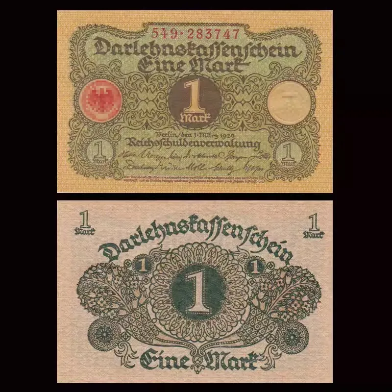 Pôvodné Nemecko 1 Mark Paper Money 1920 Nemecké bankovky takmer úplne nové necitlivé