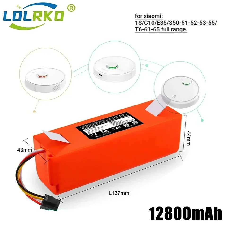 Pôvodný 14,4V 12800 mAh Robotický vysávač Výmena batérie pre Xiaomi Roborock S55 S60 S65 S50 S51 S5 Max S6