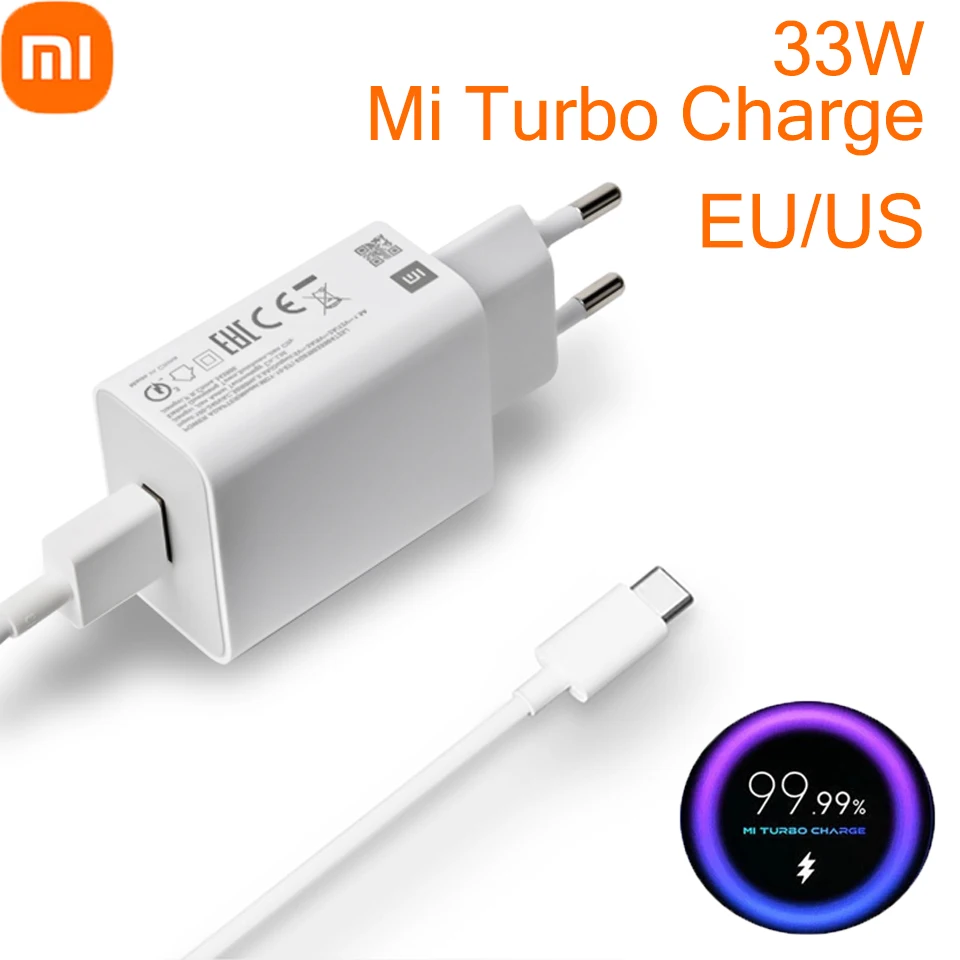 Pôvodný 33 W Turbo EU US Charger Adapter pre Xiaomi Mi 11 10 9 10S Lite Pad 5 Redmi Poznámka K40 Pro Rýchle nabíjanie typu C Kábel