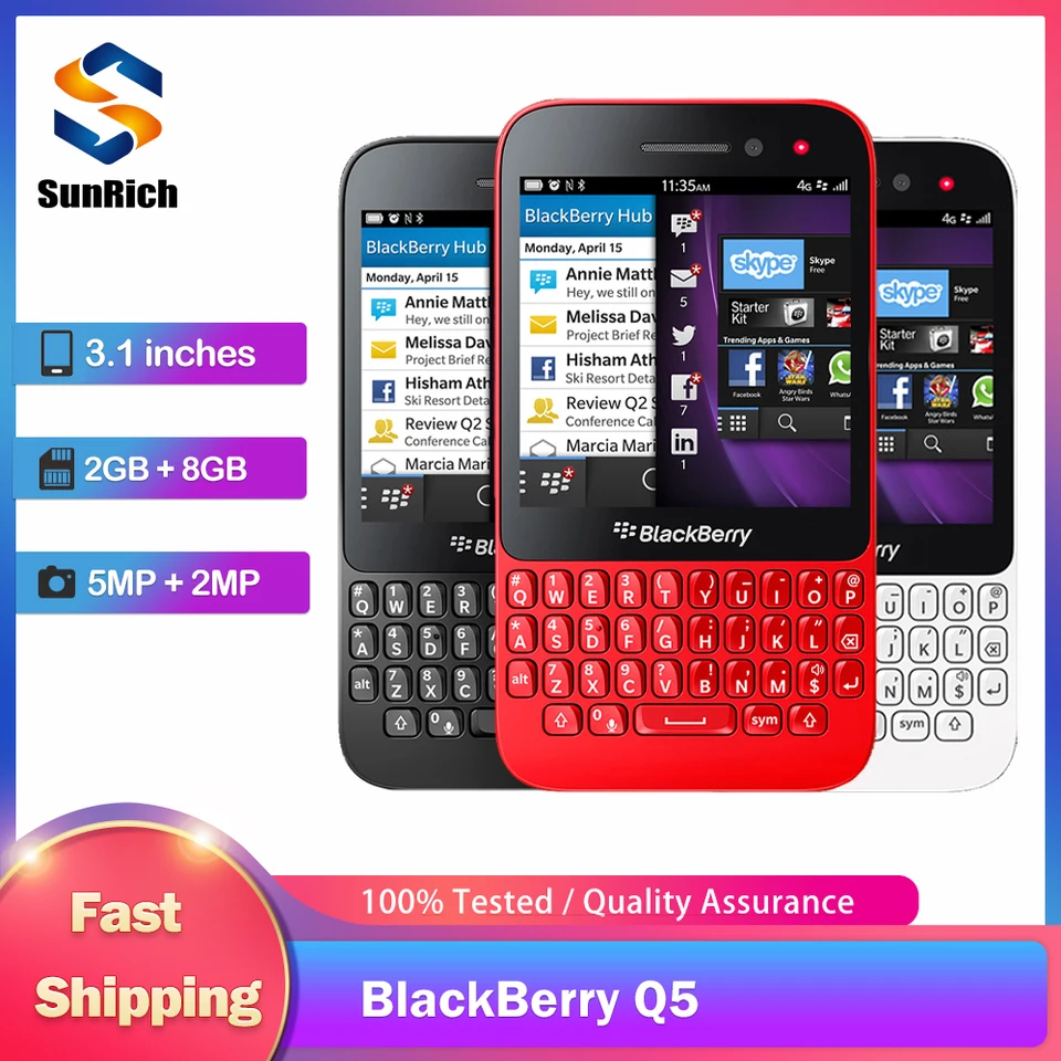 Pôvodný mobilný telefón BlackBerry Q5 4G odomknutý 3,1 