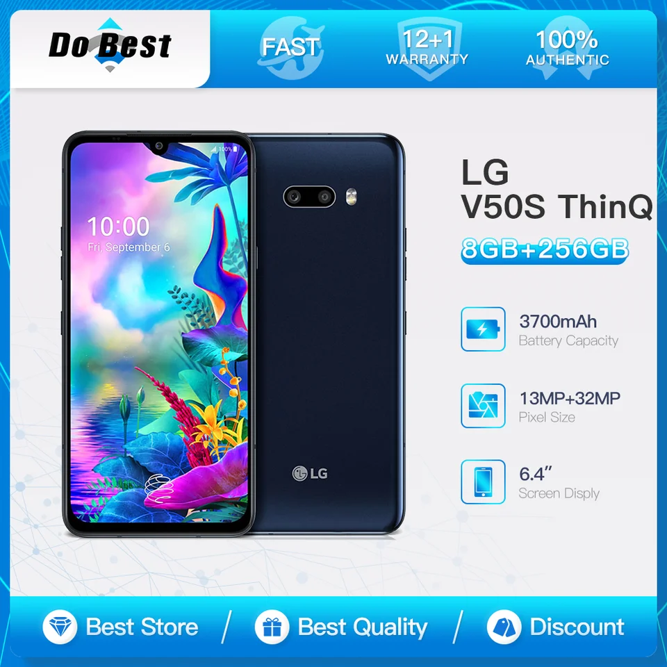 Pôvodný mobilný telefón LG V50S THINQ 5G V510N NFC 8 GB RAM 256 GB ROM 6,4 '' OLED 12MP+13MP+32MP Snapdragon 855 Smartfón Octa-Core