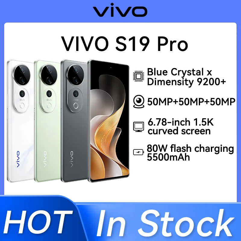 Pôvodný nový Vivo S19 Pro Dimensity 9200+ Octa-Core 6,78 palca 2800 × 1260 AMOLED 120Hz 50MP*2+ 8MP 5500MAH 80W NFC