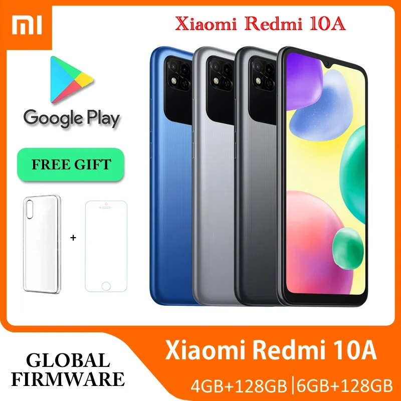 Pôvodný Xiaomi Redmi 10A Globálny smartfón ROM 4+64 GB 6,53 'HD Displej Helio G25 OCTA Core 13MP odtlačok prsta 5000 mAh Smart Phone