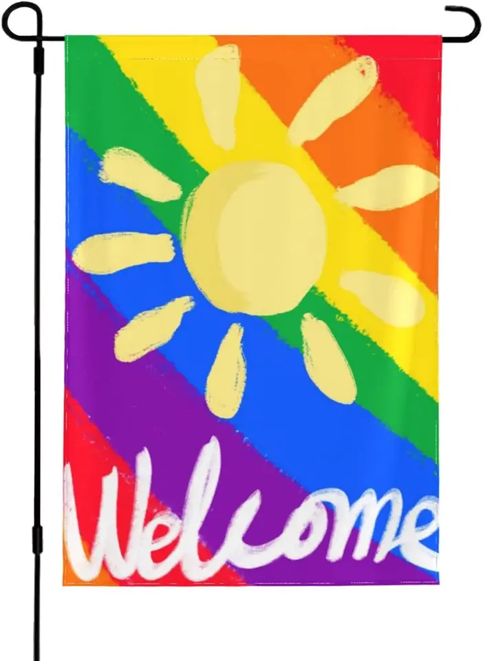 Pýcha záhradné vlajky, vitajte LGBTQ Progress Yard Vlajku s obojstranným 12x18 palcovým pre pýchu mesiac lesbičky gay bisexuálne dekorácie v