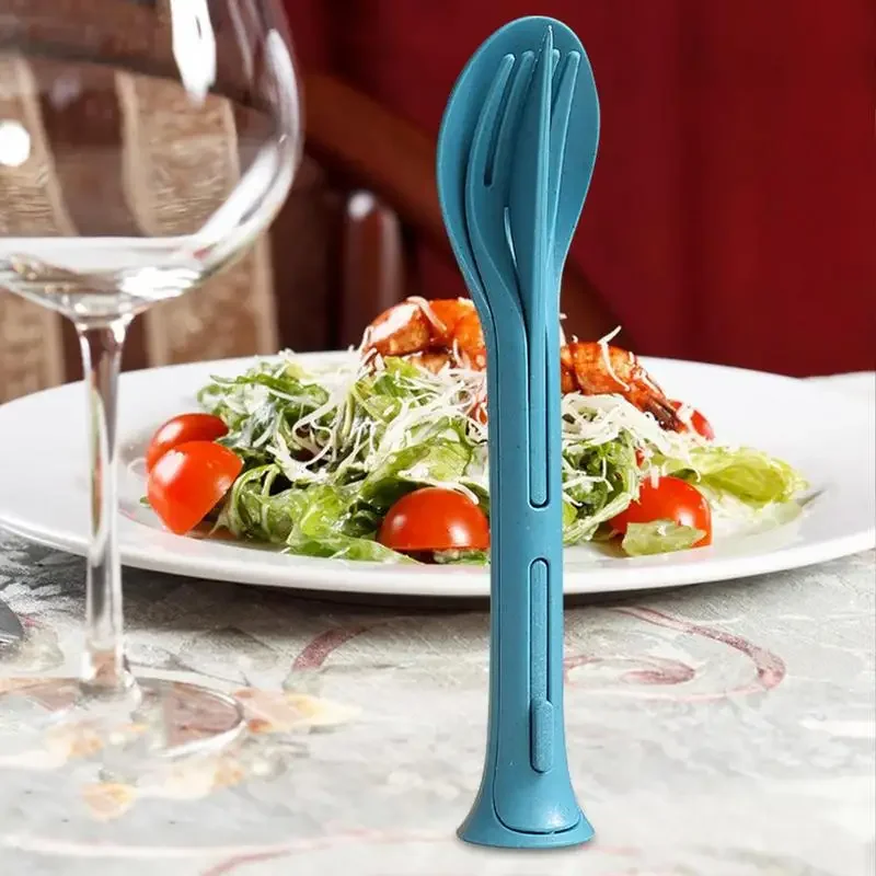 Pšeničná slama 3 IN1 Prenosný nôž, vidlička a lyžica rodinná plastová lyžička a vidlička Western Food set kuchynské predmety