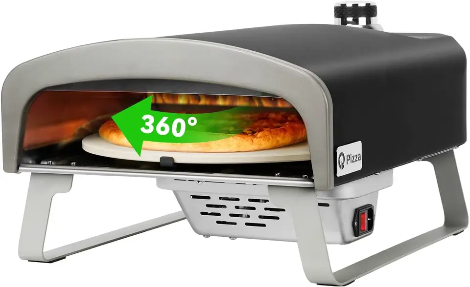 Q Pizza Gas Pizza Pizza Prenosná propánová rúra s automatickým rotačným kameňom pre vonkajšie varenie, prenosná plynová rúra
