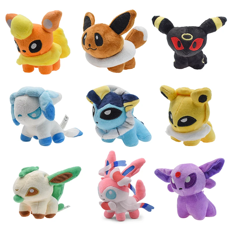 Q verzia Jolteon Pokemon Plush Hračky Eevee Evolution Sylveon Flareon Umbreon Vaporeon Pikachu plnené zvieracie mäkké bábiky Kids gif gif