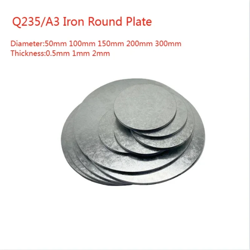 Q235/A3 Kovová doska Disk Disk Hrúbka plechu 0,5/1/2 mm Laser Rezanie A3 Uhlíková oceľová kruhová doska Priemer 50 mm 100 mm 150-300 mm