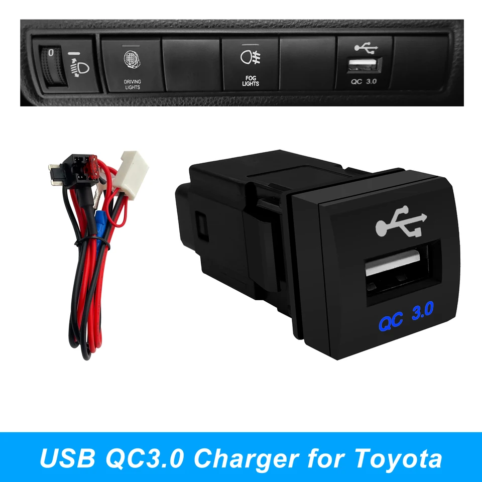 QC 3.0 USB CAR nabíjačka Push Switch pre Toyota Landcruiser 300S Prado150 Camry V70 2018 RAV4 Corolla Altis 2019 Hiace