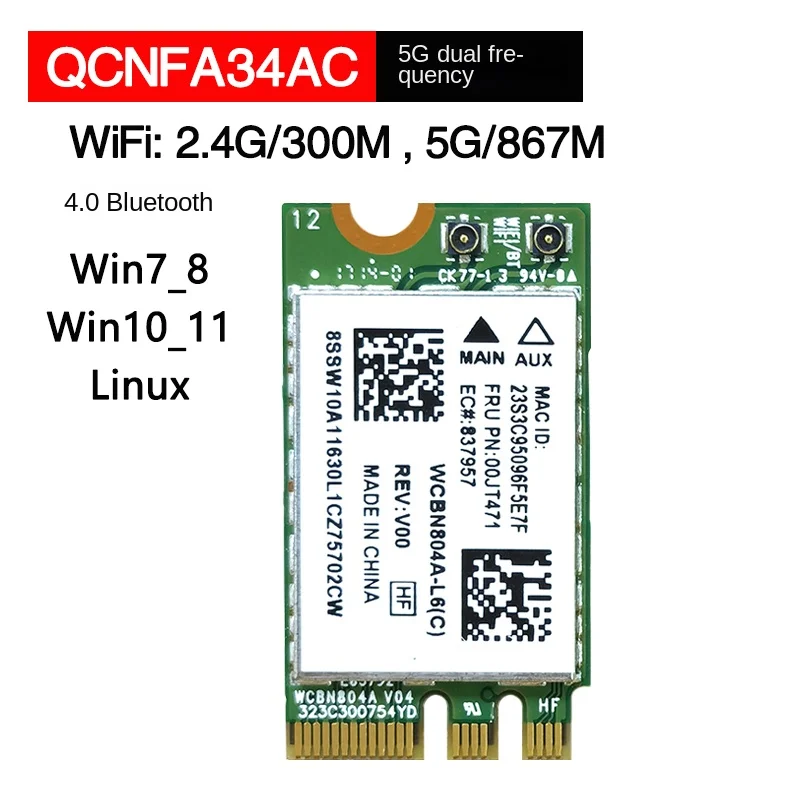 QCNFA34AC NFA344 2X2AC+BT4.0 M.2 WLAN CART pre sériu Lenovo ThinkCentre M600 M700 M900 700-25ish Y900-34ISZ S400Z, FRU 00JT471