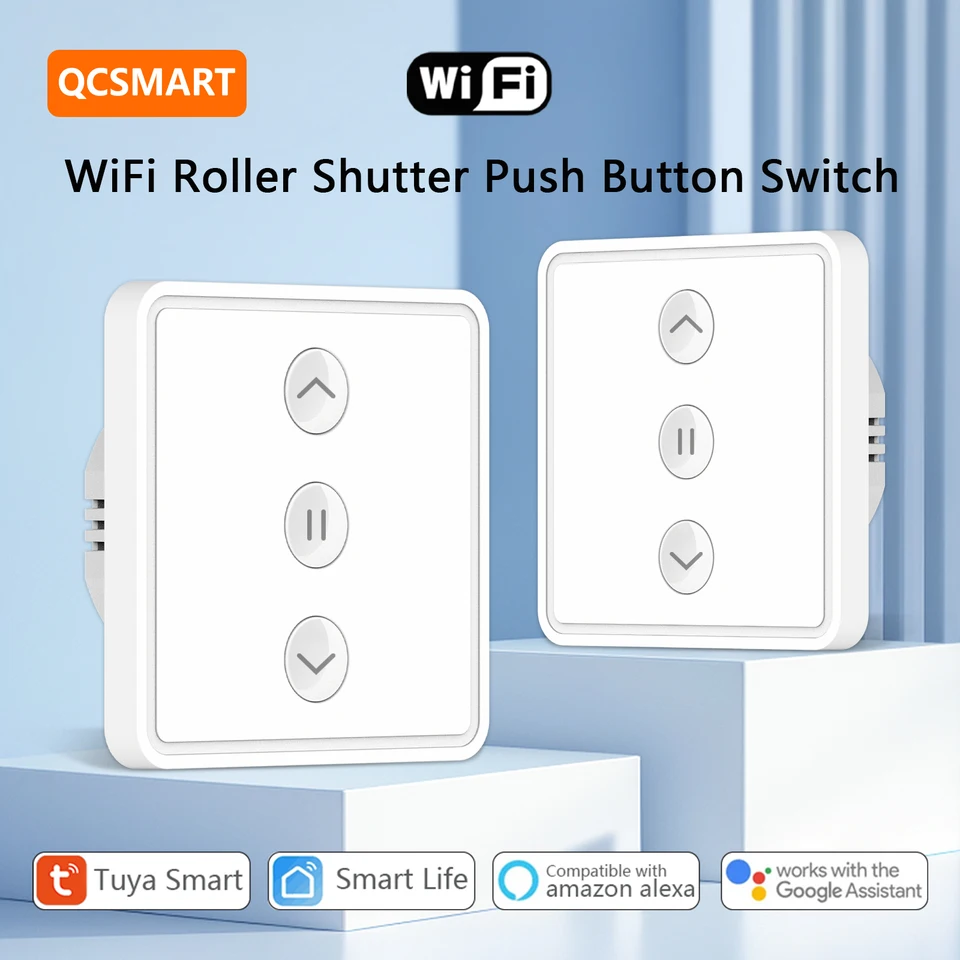QcSmart Tuya Smart Life Roller Shutter Curtains Switch Switch 80*80 Panel Remote hlasové ovládacie prvky cez Alexa Google Assistant