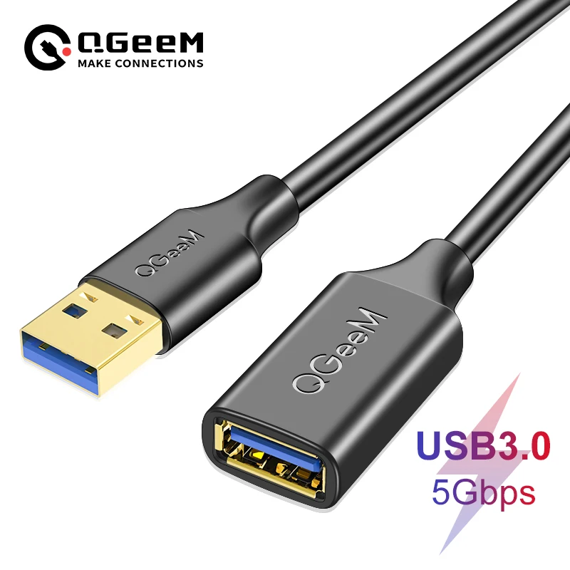 QGEEM USB predlžovací kábel USB 3.0 KABELOVÝ KABELOVÝ PRE PC NAPLATÝ PS SMART-TV PS4 Xbox SSD USB 3.0 2.0 Muž a ženský kábel dátový kábel