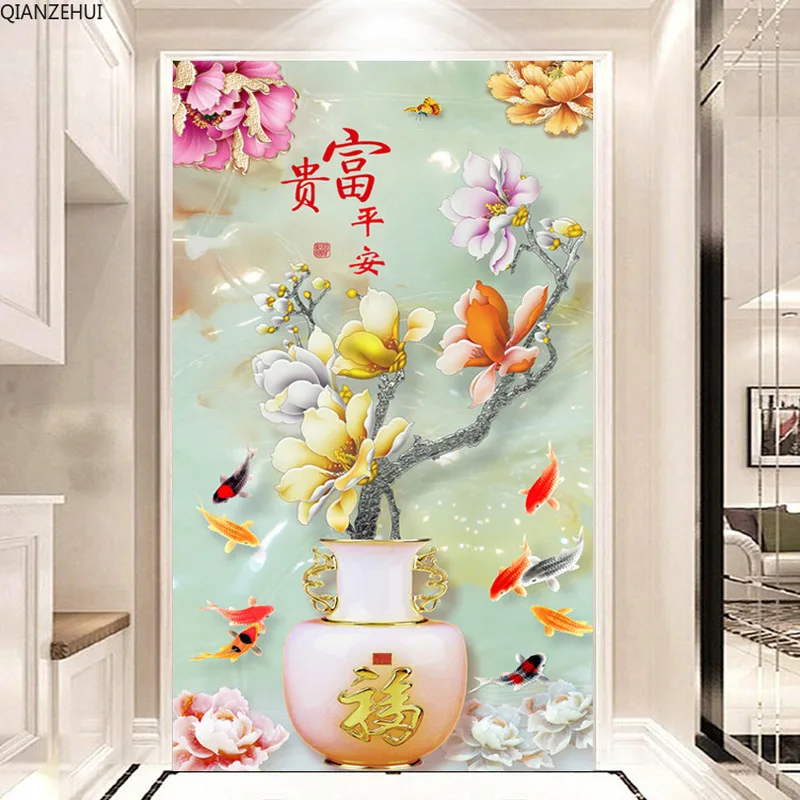 Qianzehui, DIY Diamond Winkroidery, okrúhla diamantová magnólia kvetina Kvet