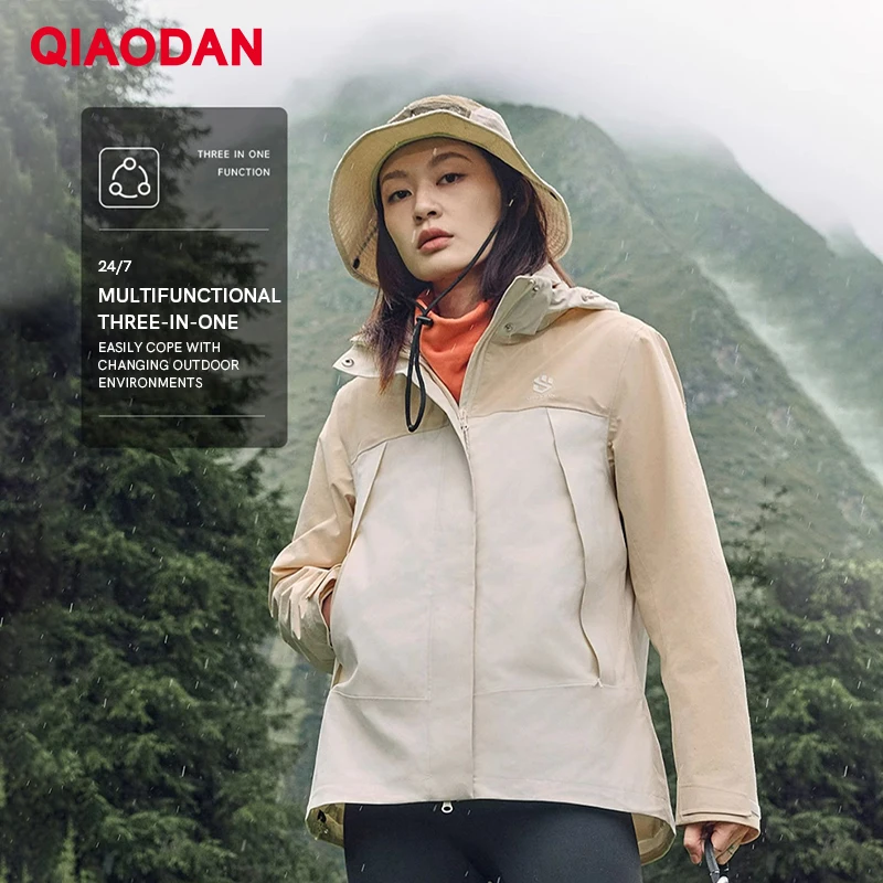 Qiaodan Shanshen tri v jednom ženskom fleecovom bunde 2024 Jeseň Outdoor Camping Profesionálny horolezectvo Clothte QXFCF2244019R