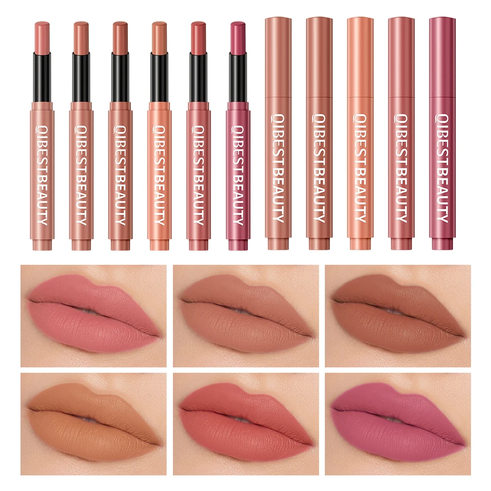 QiBest Matte Lipstick Lip Tint Dlhodobé zamatové lipliner ceruzka, ktorá nezostáva nelepivé šálky make-up rúž na pery Balzam Balm.