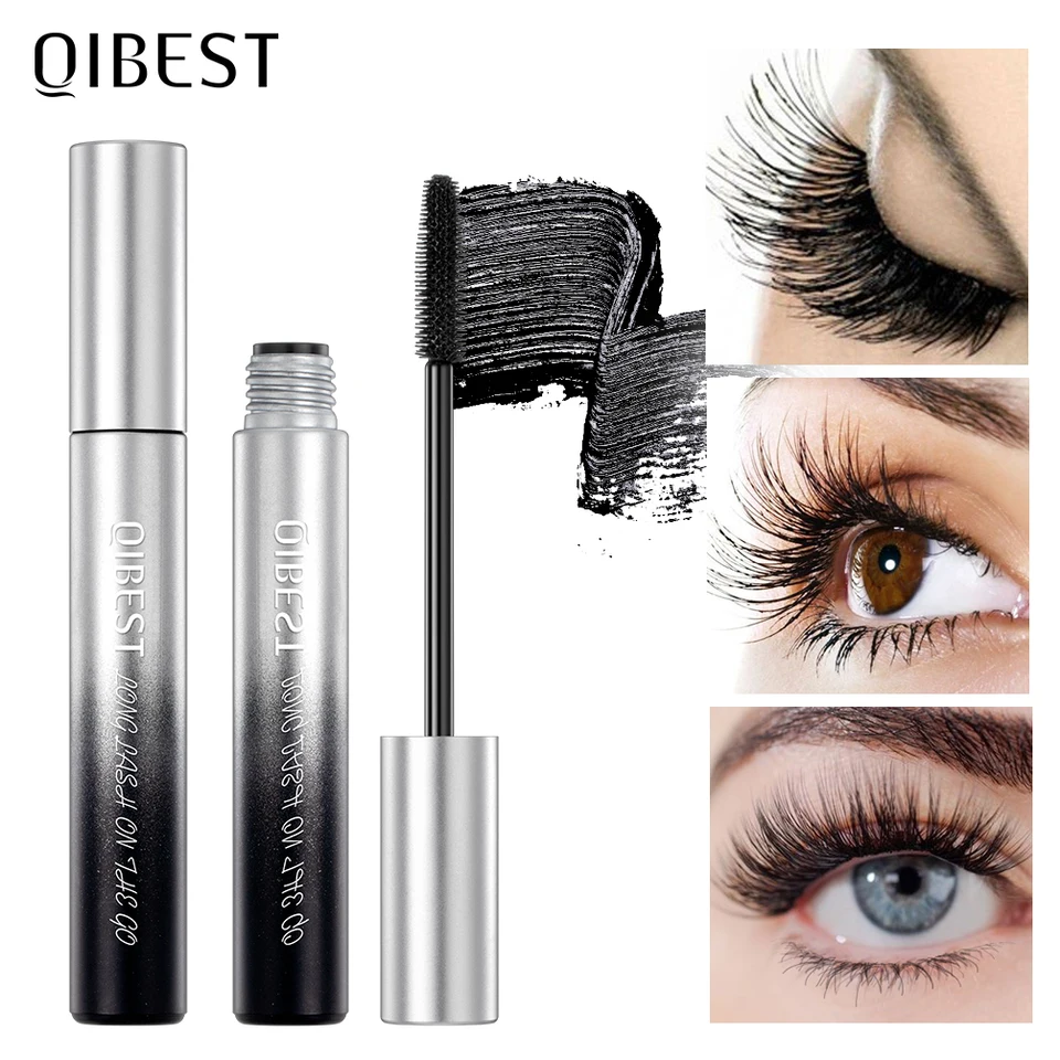 Qibest riascara 4D hodvábne vlákno riasenka vodotesný extra objem rozmazaný curling predlžovanie rias na predlžovanie očných make-upu náradia
