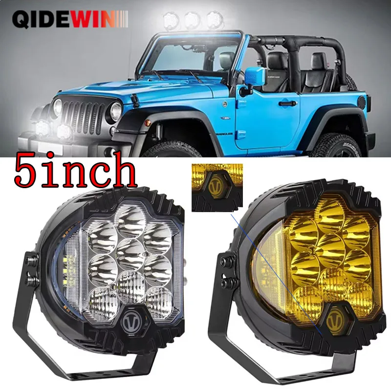 Qidewin 5''inch LED svetlomety DRL HI/LO Beam 50W 12v 24v Žltá LED dióda 7inch Jeep Spot Light for Niva Motorcycle Lada Offroad 4x4
