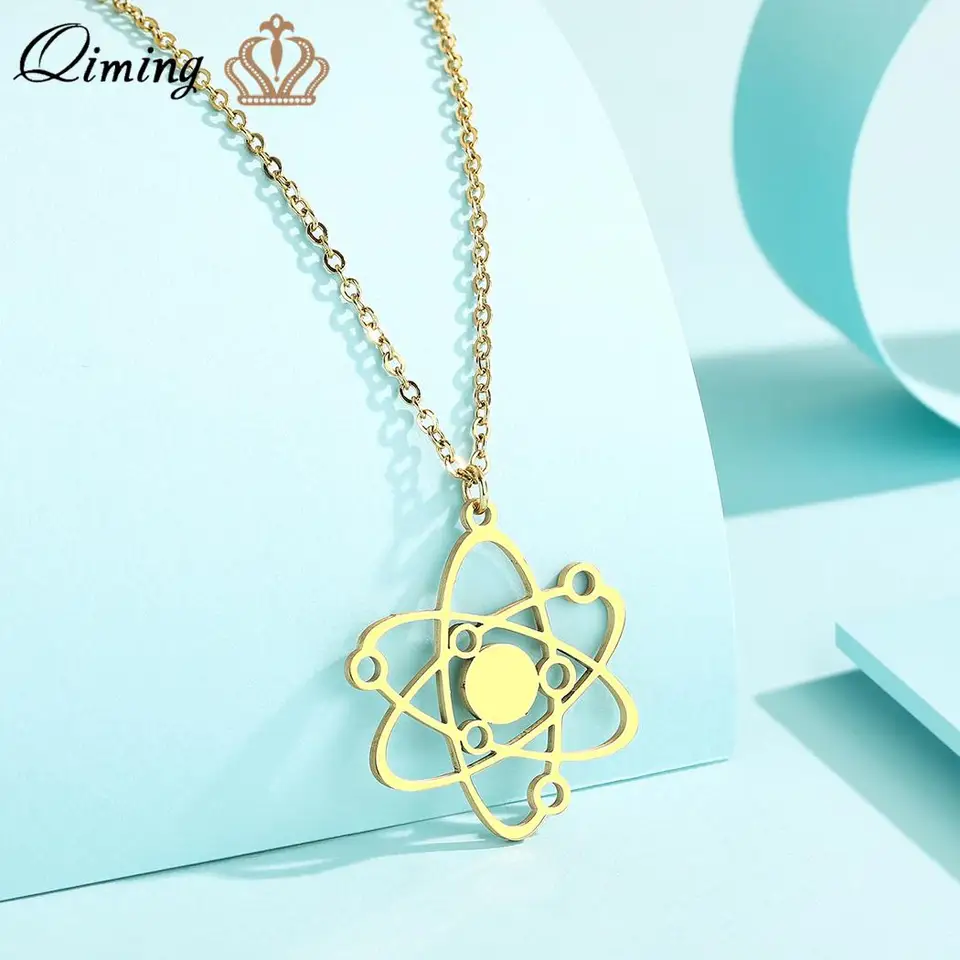 Qiming z nehrdzavejúcej ocele ATOM Atom prívesok pre prívesok pre ženy pre ženy Planet Physics Science Veda šperky grécky náhrdelník darček