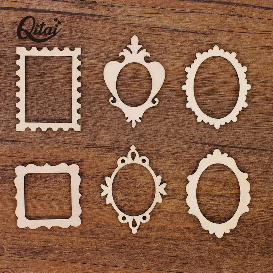 Qitai-nonfinancovaný drevený rám vyrezávaný ozdoba zdobenie pre scrapbooking kartu stena stromov DIY remeslá drevené WF081 36 ks/set
