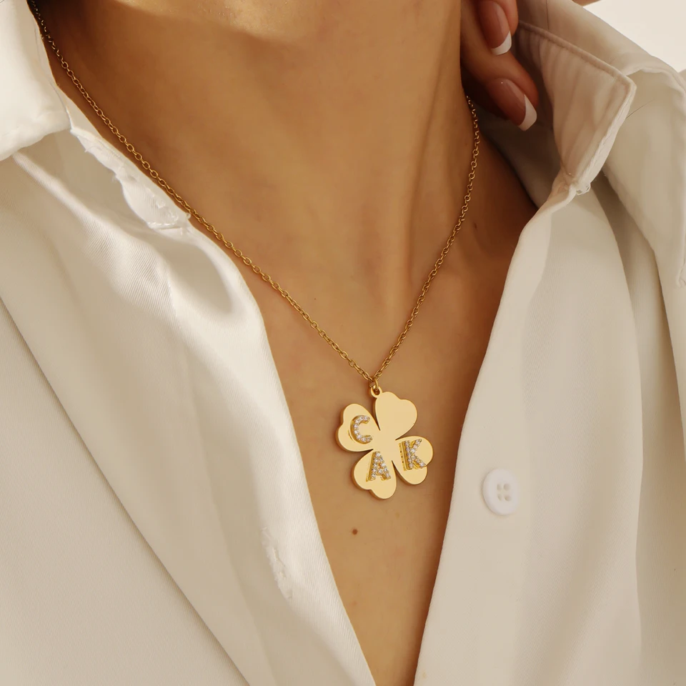 Qitian Clover náhrdelník s zirkónovým listom pre ženy prispôsobený šliapaný list Pendant šperky vianočné darček Forgirle Friendle