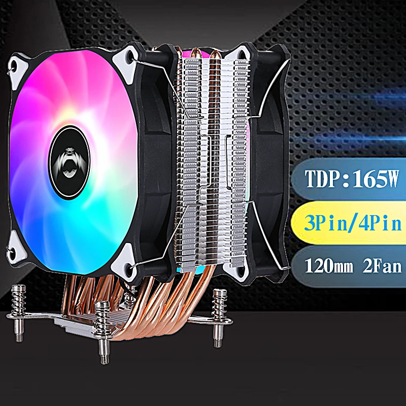 Qiuzaim 6 Tepelné potrubie CPU Chladenie 120 mm 2 ventilátor Rapid chladič vzduchom chladený inštalácia LGA2011 X79 X99 2066 E5 Evláda efektívneho procesora