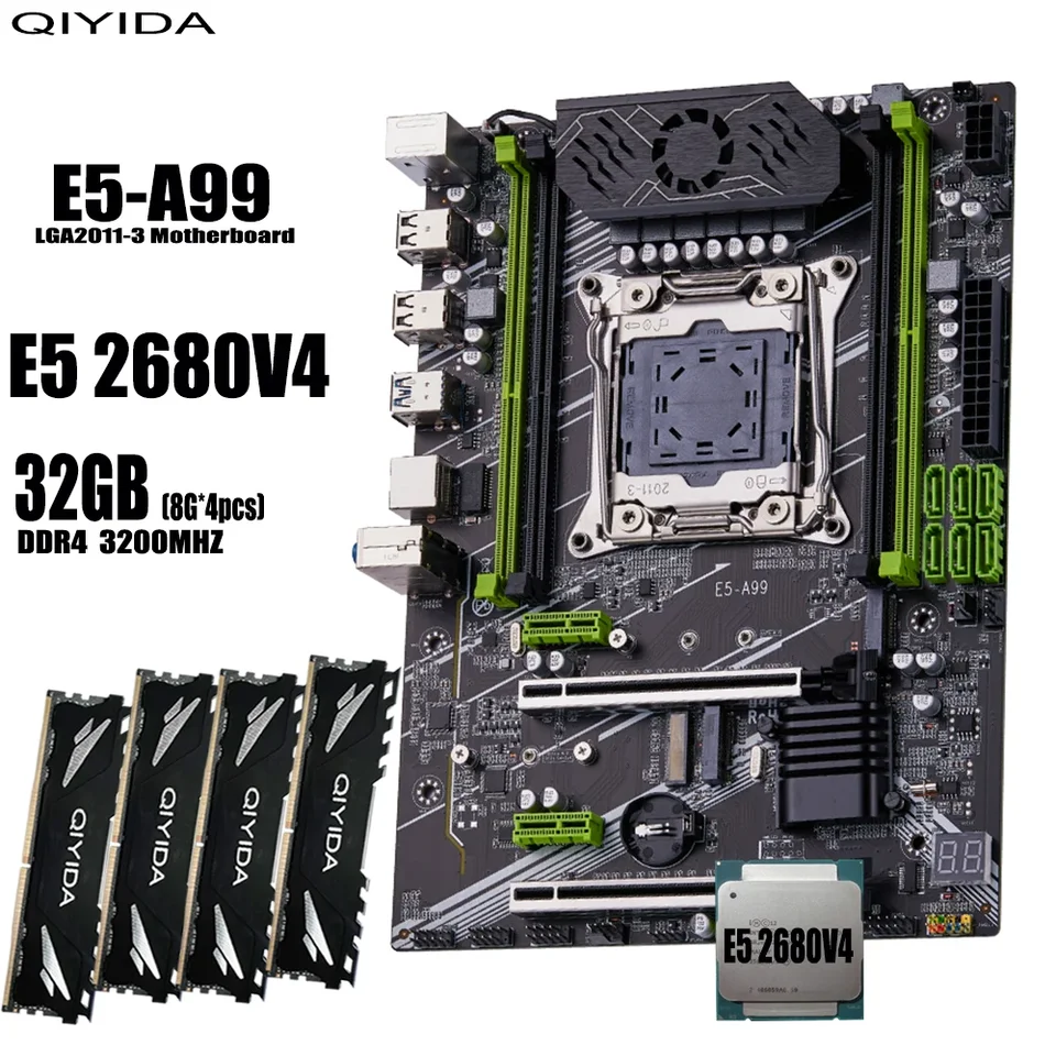 Qiyida X99 Sada základných dosiek Xeon LGA2011-3 E5 2680 V4 4*8GB = 32 GB 3200MHz 4 kanály DDR4 SATA 3,0 NVME M.2 ATX