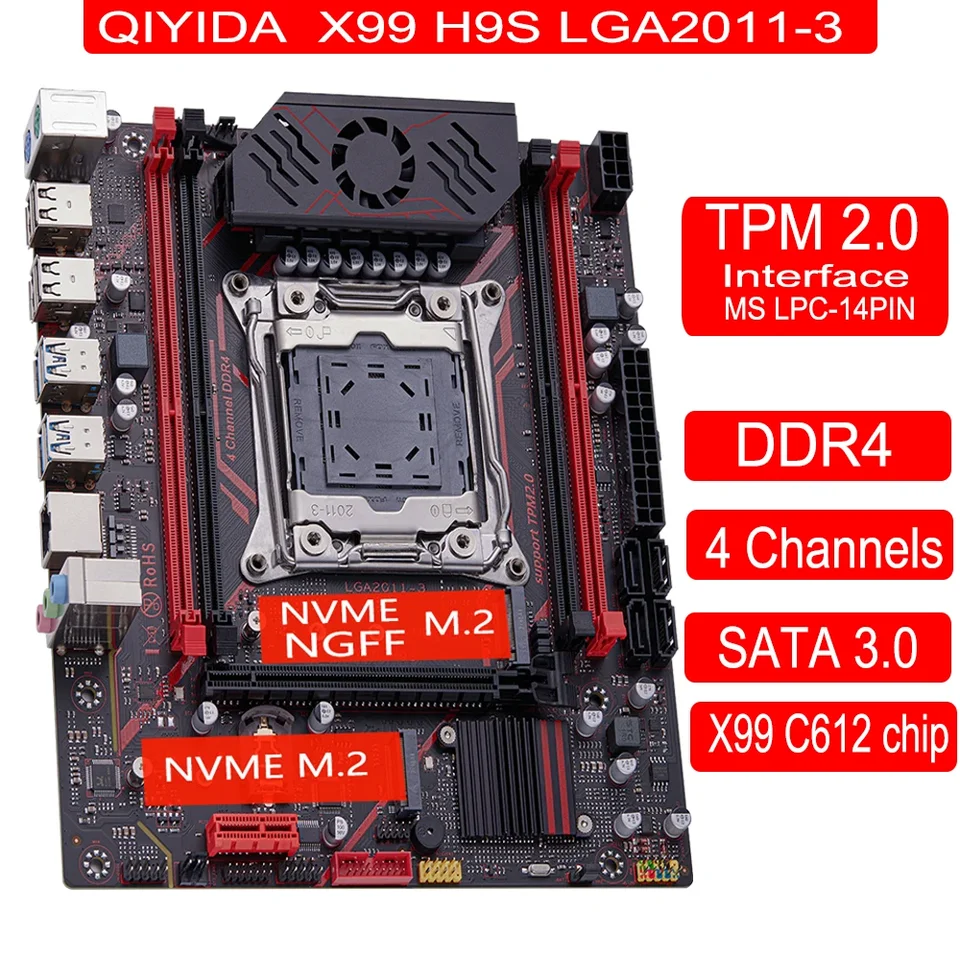 Qiyida x99 Základná doska TPM 2.0Interface LGA 2011 3 s NVME NGFF M.2 Podpora 4 kanály X99 C612CHIP DDR4 MAMENE SATA3.0 USB3.0