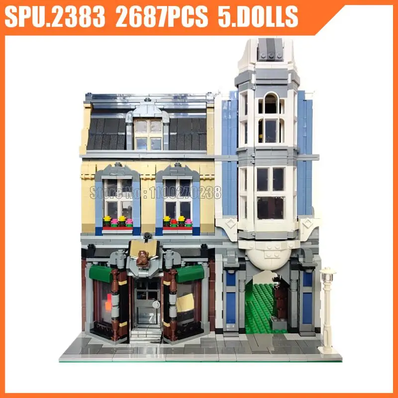 QL0925 2687PCS Urban Street View Architecture Bookstore 5 Dolls Build Blocks Toy Kids