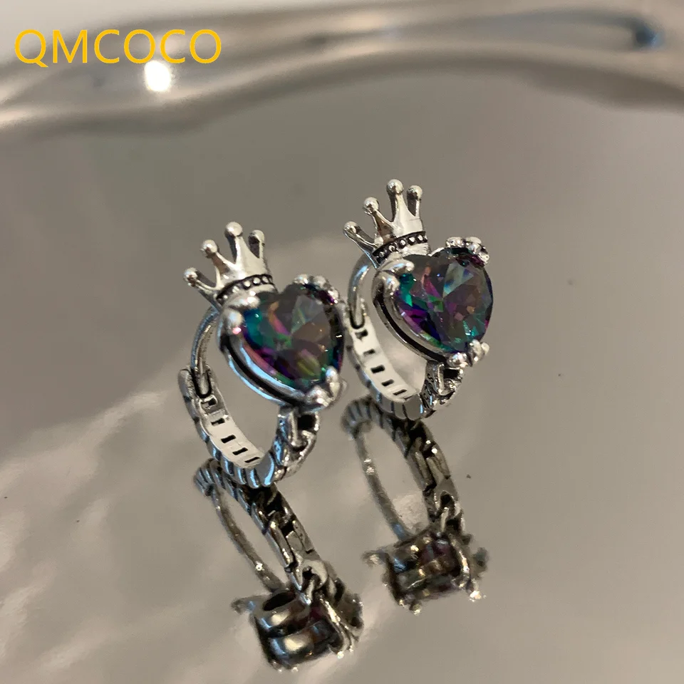 QMCOCO Vintage Crown Počuje náušnice zirkónov pre ženy móda strieborná farba jemné šperky