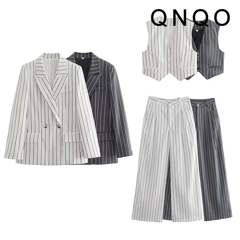 Qnqo Dvojdielne súpravy Dámske Outtifits Outfits Suit Suit Vest Coat Office Lady V Tops a móda rovné s vysokým pásom nohavičiek