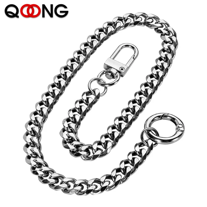Qoong 40 cm kľúčové reťazce Hip Hop Rock Punk Street Keyring 304 Nerezová peňaženka Reťazový reťazec Bipster Anti-Lost Keychain Men Y101