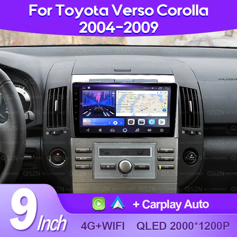 QSZN pre Toyota Corolla Verso AR10 2004-2009 2K QLED Android 13 Car Radio Multimedia Video Player GPS AI Voice CarPlay 4G Stereo