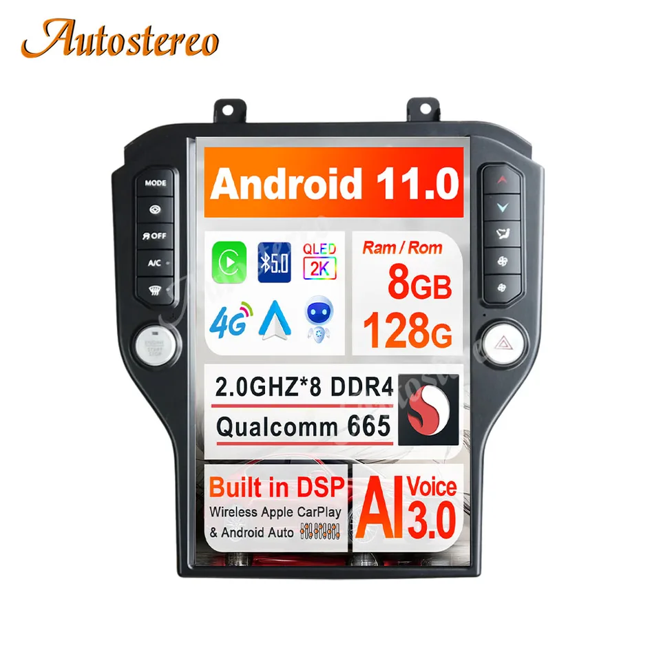 Qualcomm 14,5 palca 2K dotyková obrazovka pre Ford Mustang 2015-2023 Rádio Radio Multimedia Player Android 11 CARPLAY GPS HEAD UNIT
