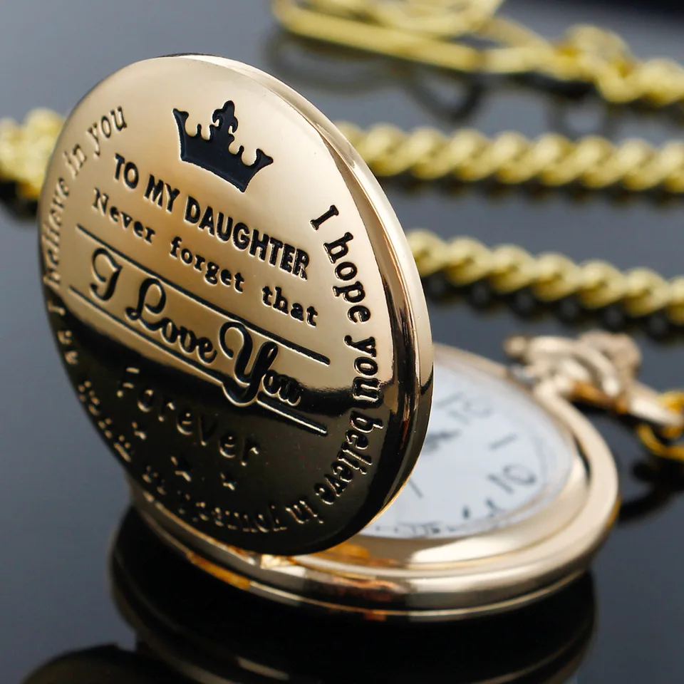 Quartz Pocket Watch to My Dcéra Ženy Detské náhrdelník laserový ryší prívesok FOB reťaz vianočné narodeniny Darček